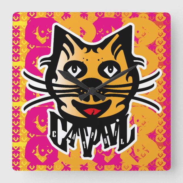 CATPHIL CAT YELLOW BY MASANSER PIXELAT SQUARE WALL CLOCK (Front)