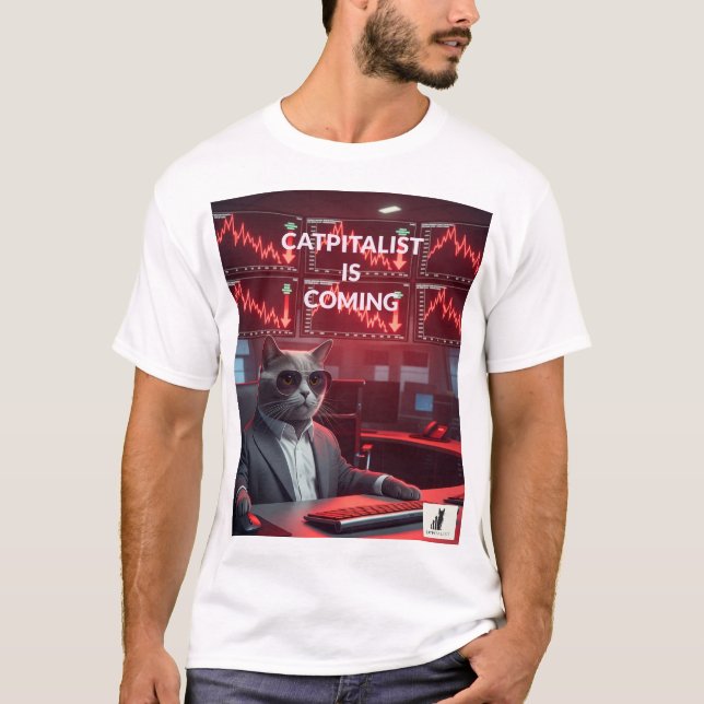 CATPITALIST IS COMING - Market Crash Cat Boss T-Shirt (Front)