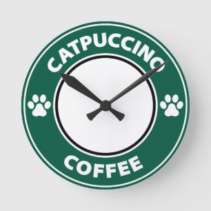 Catpuccino Coffee Round Clock