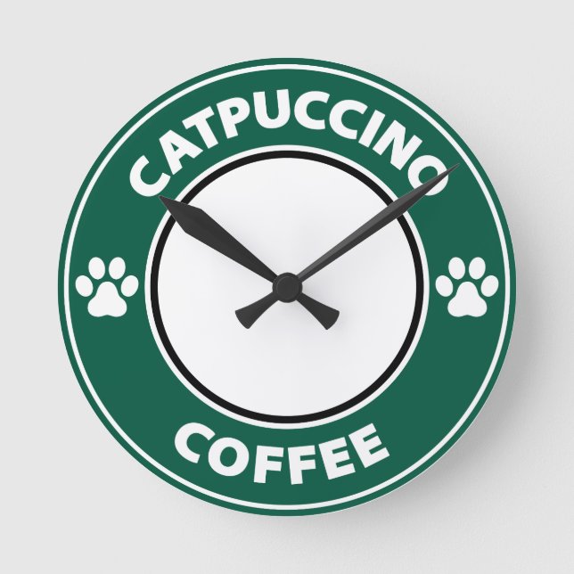 Catpuccino Coffee Round Clock (Front)