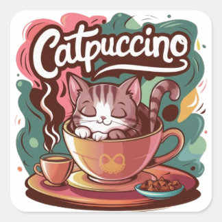 Catpuccino Delight Square Sticker