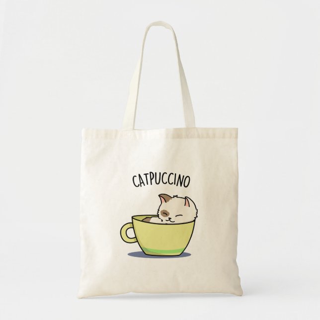 Catpuccino Funny Kitty Cat In Cup Pun  Tote Bag (Front)