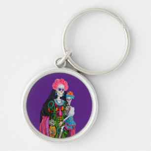 Catrina and Child Day of the Dead Sugar Skull Key Ring