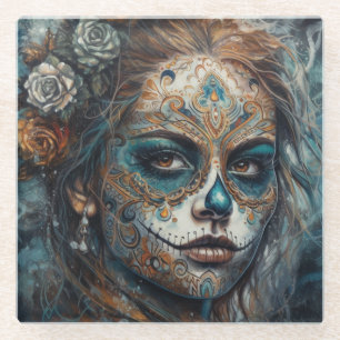 Catrina Azul Glass Coaster