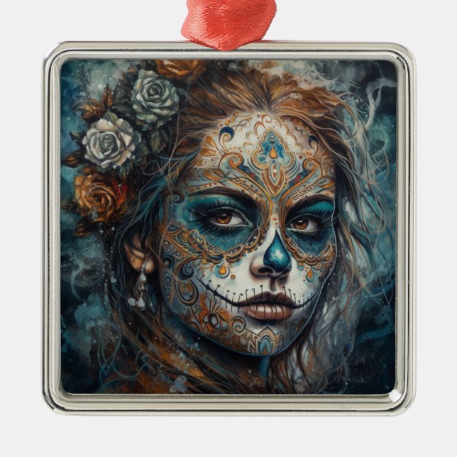 Catrina Azul Metal Ornament (Front)