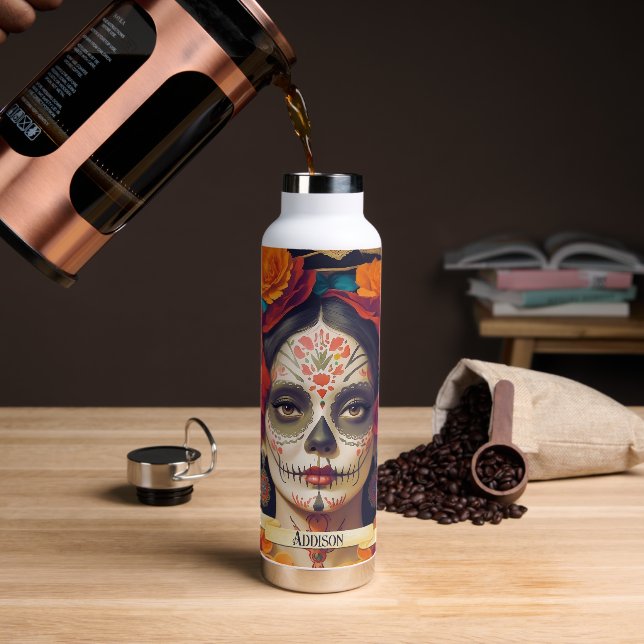 Catrina Day Of The Dead 1 With Text Water Bottle (Coffee)