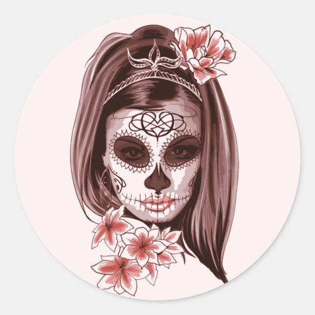 Catrina Dia De Los Muertos Classic Round Sticker (Front)