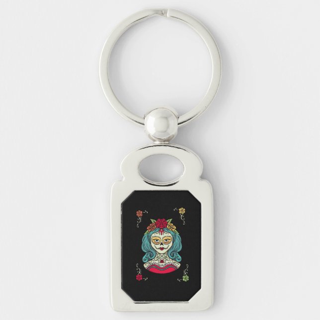 Catrina Día de Muertos Web Key Ring (Front)