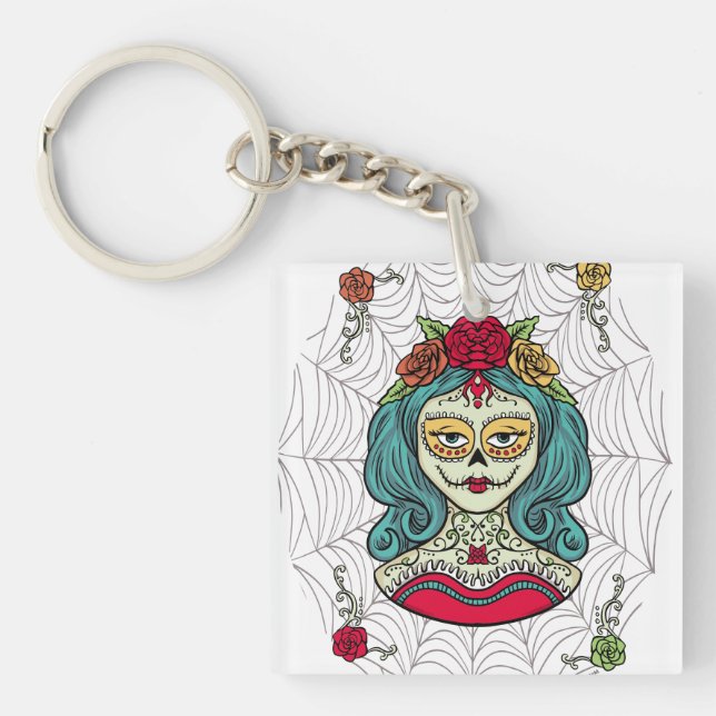 Catrina Día de Muertos Web Key Ring (Front)