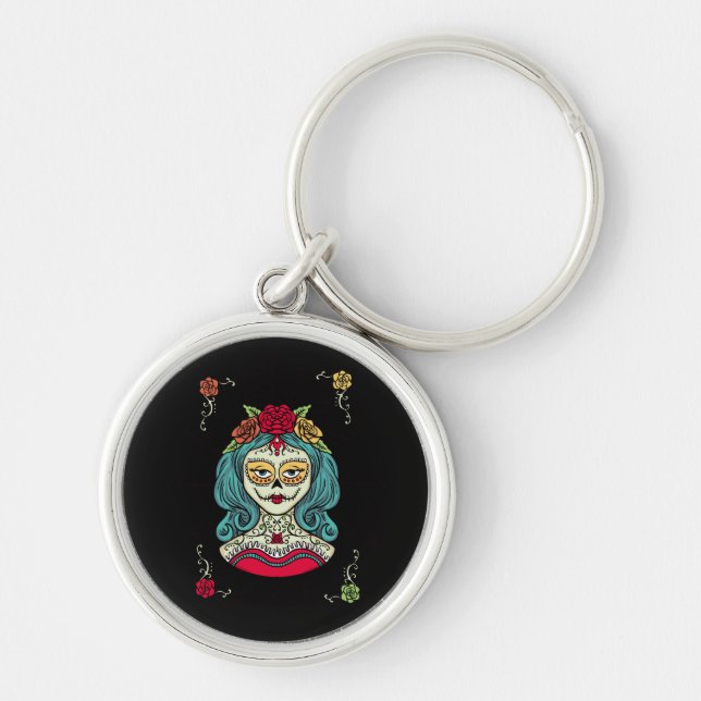 Catrina Día de Muertos Web Key Ring (Front)