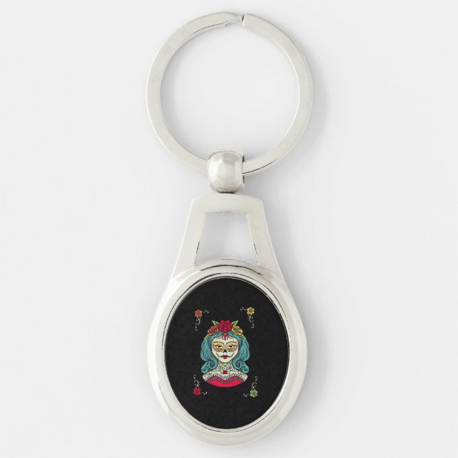 Catrina Día de Muertos Web Key Ring (Front)