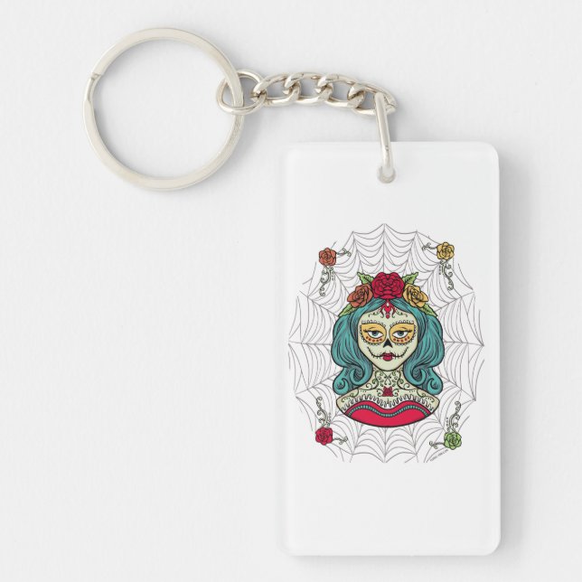 Catrina Día de Muertos Web Key Ring (Front)