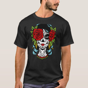 Catrina Sugar Skull Calavera Mexican Rose Eye on B T-Shirt