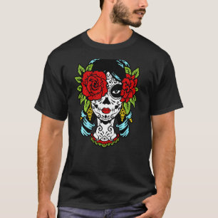 Catrina Sugar Skull Calavera Mexican Rose Eye on B T-Shirt