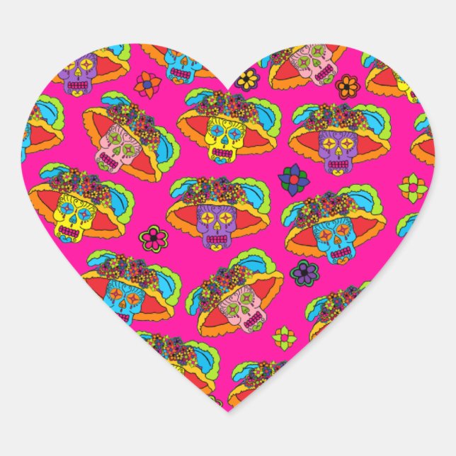 Catrina Sugar Skull Heart Sticker (Front)