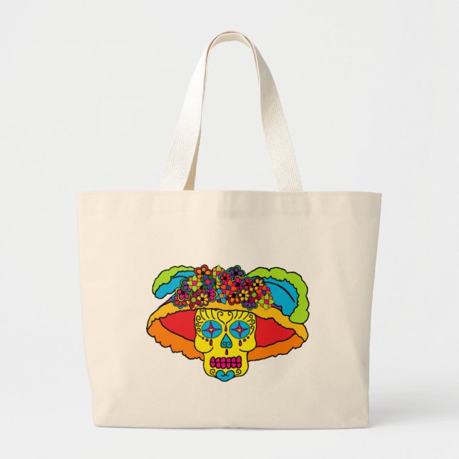 Catrina Sugar Skull Large Tote Bag (Front)