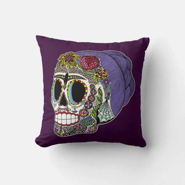 Catrina Sugar Skull Throw Pillow (Front)