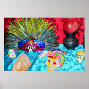 Catrina tin and feather headdress poster