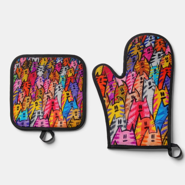 Cats 05 oven mitt & pot holder set (Front)