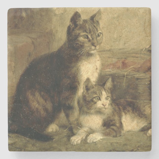 Cats, 1883 stone coaster (Front)