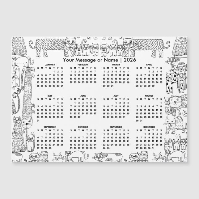 Cats 2026 Calendar Personalised Message or Name (Front)