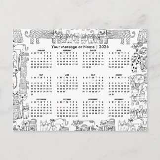 Cats 2026 Calendar Personalised Message or Name Postcard