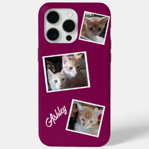 Cats 3 Photos Collage Pets Name Burgundy iPhone 15 Pro Max Case