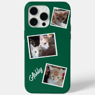 Cats 3 Photos Collage Pets Name Green iPhone 15 Pro Max Case