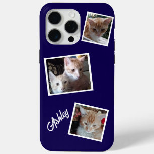 Cats 3 Photos Collage Pets Name Navy Blue iPhone 15 Pro Max Case