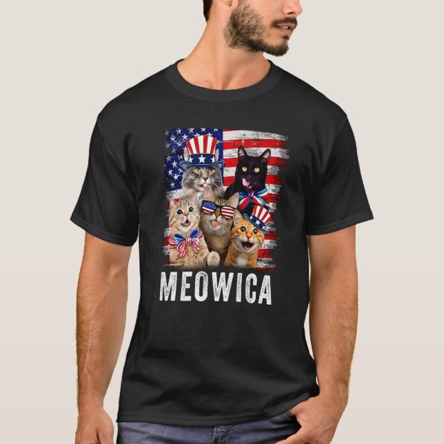 Cats 4th Of July  Meowica Merica Cat Usa American  T-Shirt (Front)