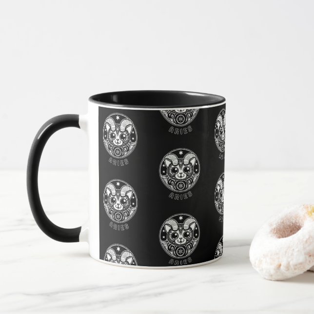 Cats-a-Tonic Zodiac Cat Mug Aries (Style 1) (With Donut)