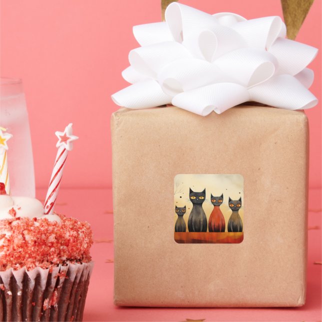 Cats alert, at-attention, AI generated, Square Sticker (Party)