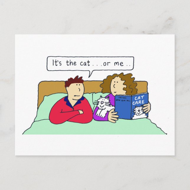 Cats and a Couple in Bed Relationship Humour Postcard (Front)