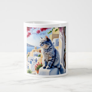 Cats and Beauty of Santorini Large Coffee Mug