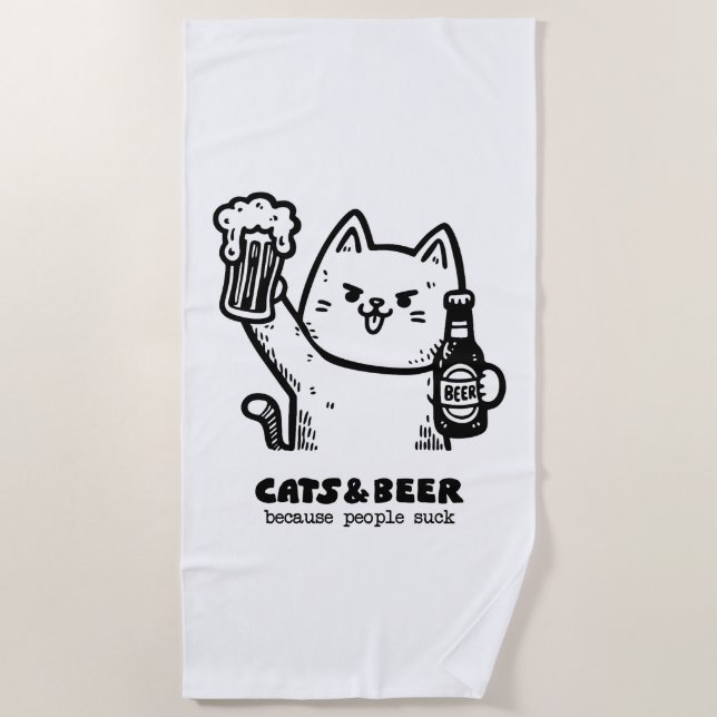 Cats and beer 1 beach towel (Front)
