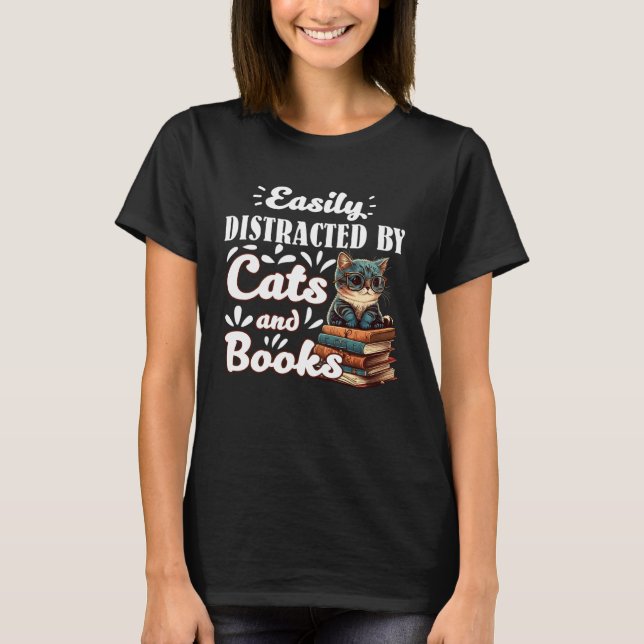 Cats and Books Bookworm Cat  Reading fans Catfans  T-Shirt (Front)