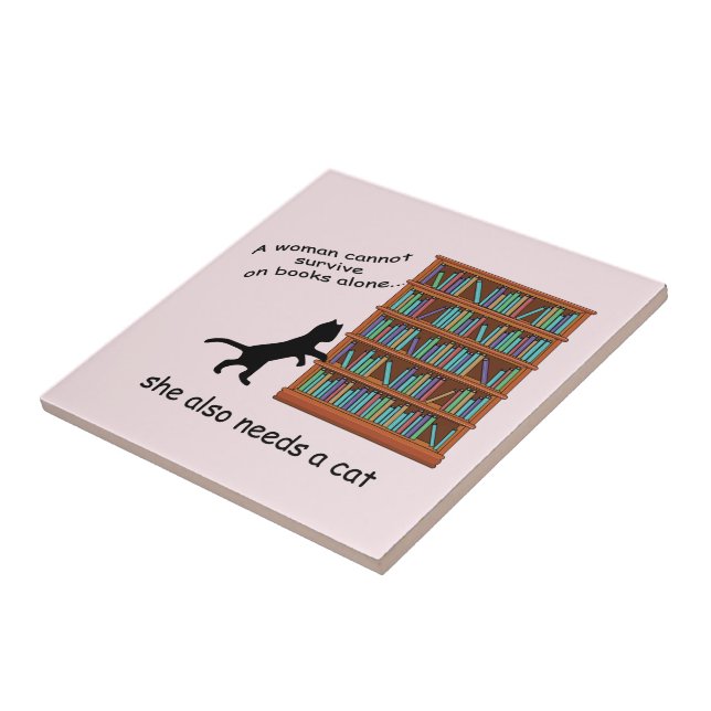 Cats and Books Ceramic Tile (Side)