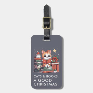 Cats and Books Christmas Luggage Tag
