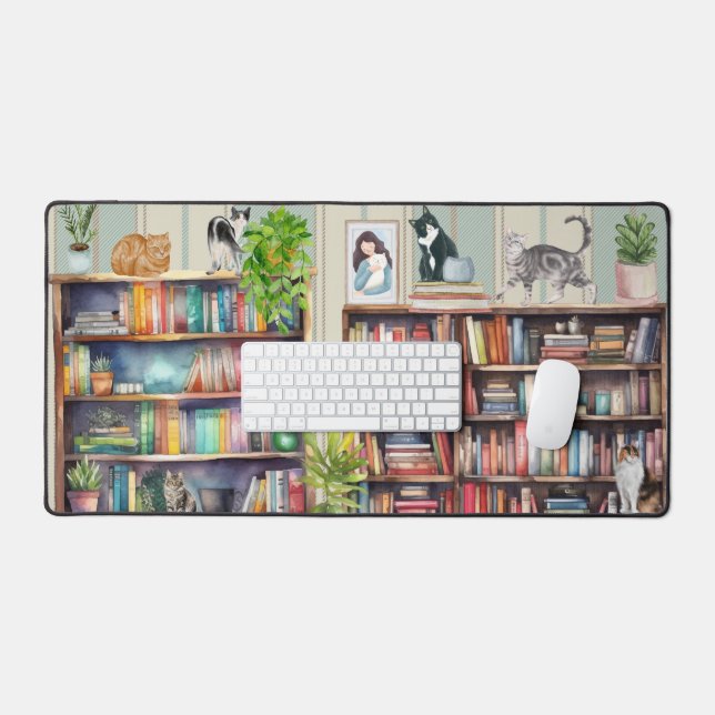 Cats and Books Lover Desk Mat (Keyboard & Mouse)