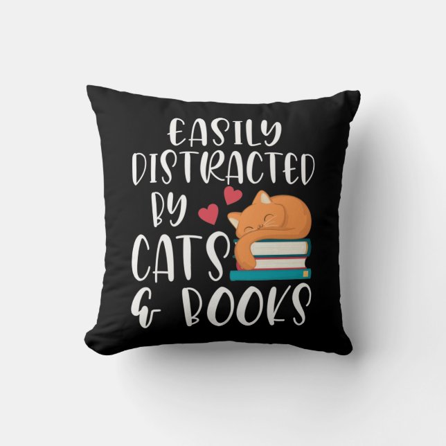 Cats and Books Lover Kitty addicted Bookworm Cushion (Front)