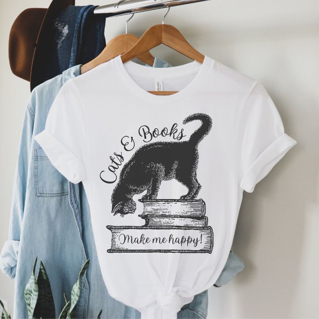 Cats and Books Make Me Happy Reading  T-Shirt (Creator Uploaded)