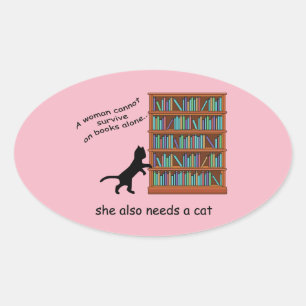 Cats and Books Oval Sticker