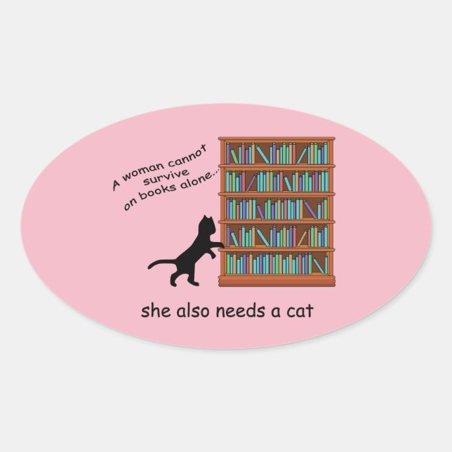 Cats and Books Oval Sticker (Front)