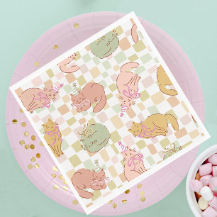 Cats and Bows, Checkered Cat Party Napkin