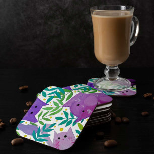 Cats and branches - purple and green coaster