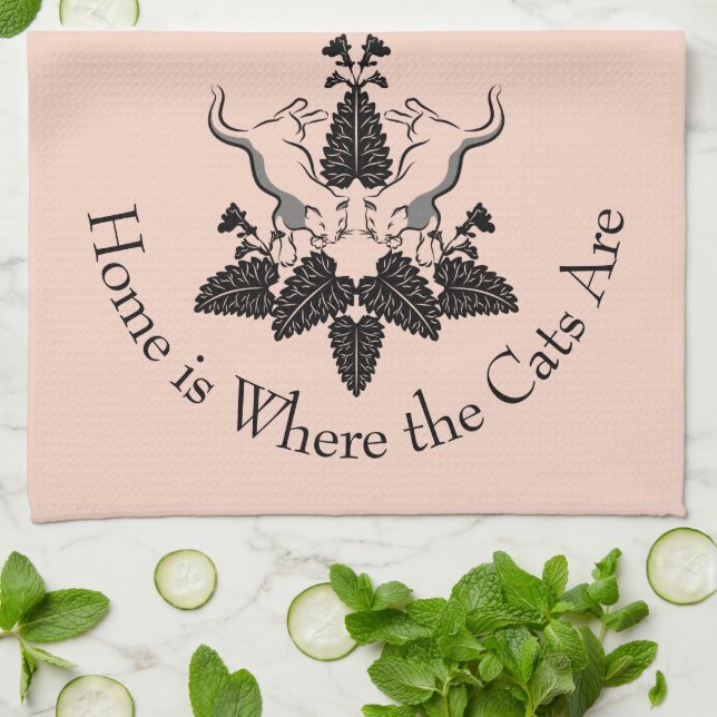 Cats and Catnip Graphic Silhouette Tea Towel (Folded)