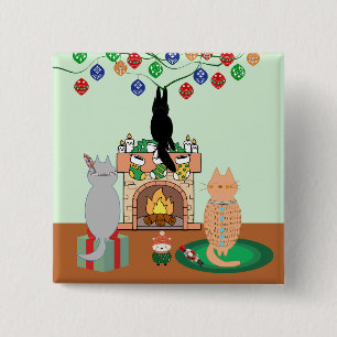 Cats and Christmas - A Winter Illustration 15 Cm Square Badge