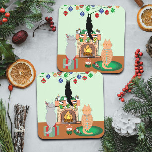 Cats and Christmas - A Winter Illustration Coaster