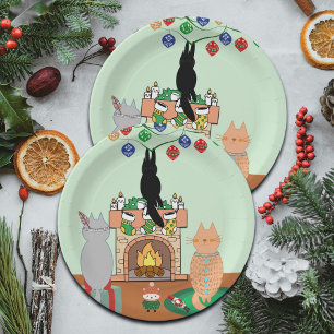 Cats and Christmas - A Winter Illustration Paper Plate