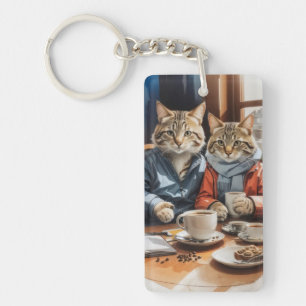 Cats and Coffee Key Ring